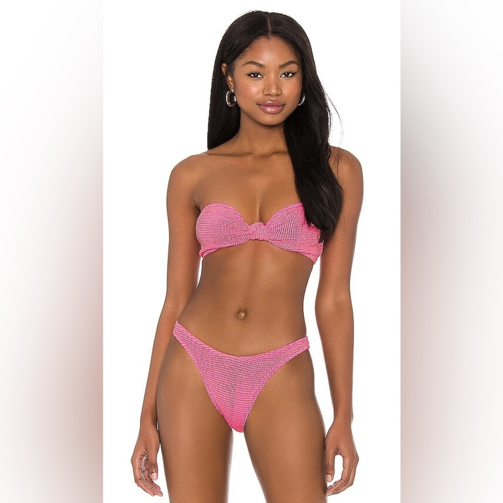 Bond Eye Australia Sahara Bandeau Bikini Top + Bottom in Hot Pink Lurex Waffle